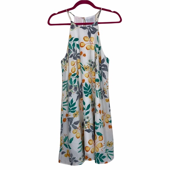 Everly High Neck Botanical Floral Lined Mini Dress - Picture 2 of 8